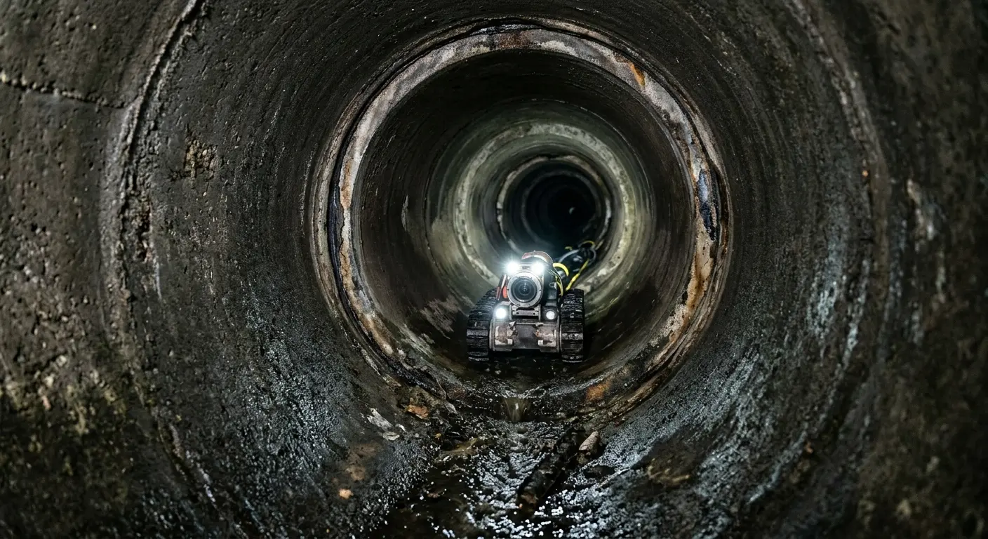 Robotic sewer camera inspecting pipe interior for Sewer Line Repair in Pleasanton